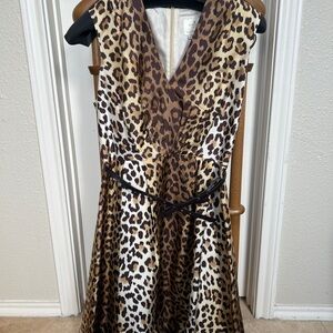 kate spade Leopard Print V-Neck Dress in Brown and Cream with Brown Belt